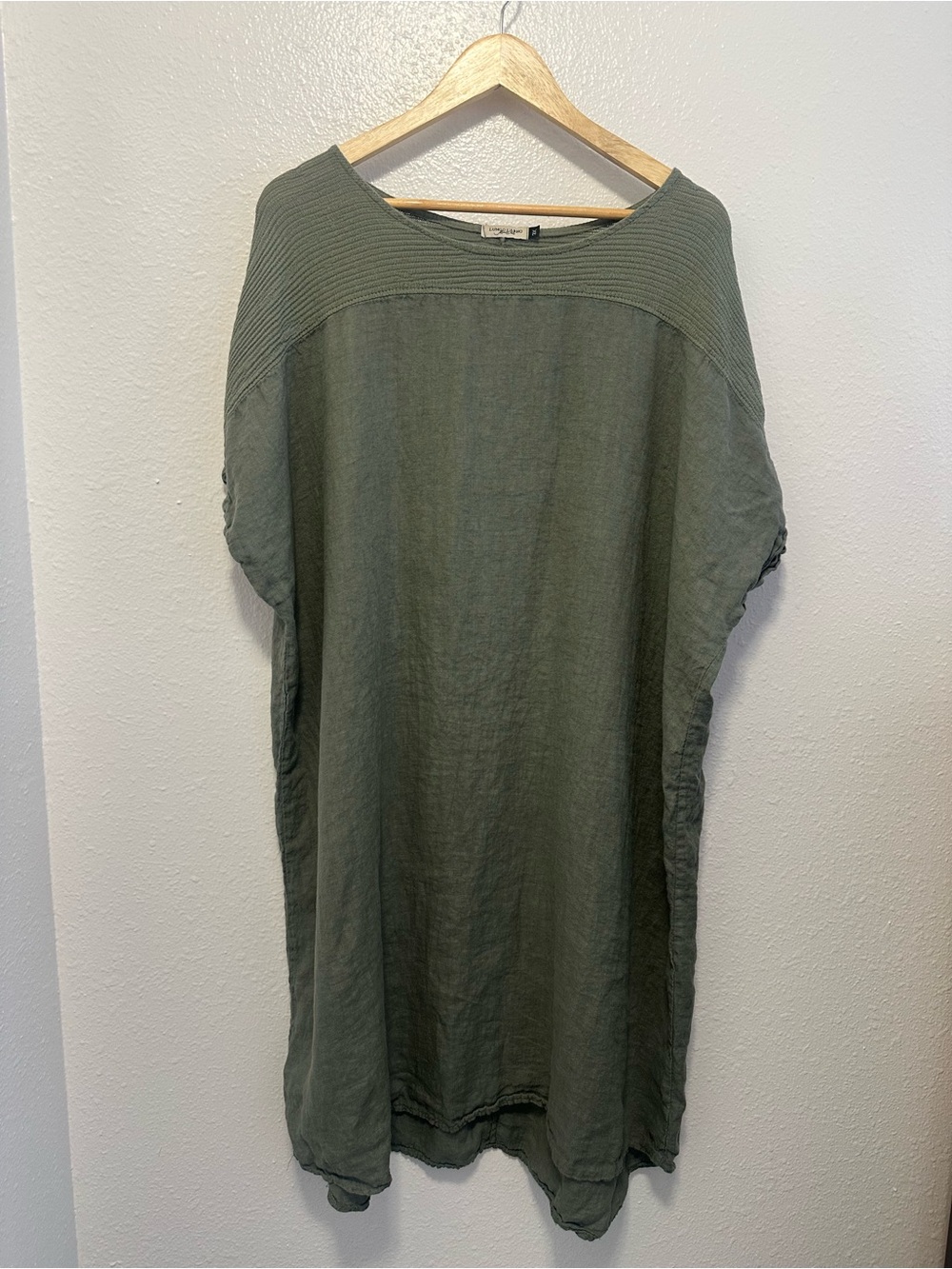 Lungo Larno Olive Green Tunic Dress 100% Linen Made in Italy